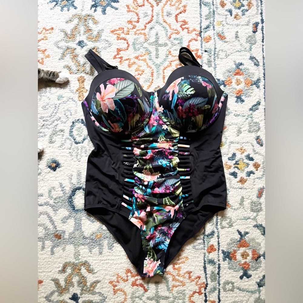 Floral Black One Piece Swimsuit Womens size 1X
